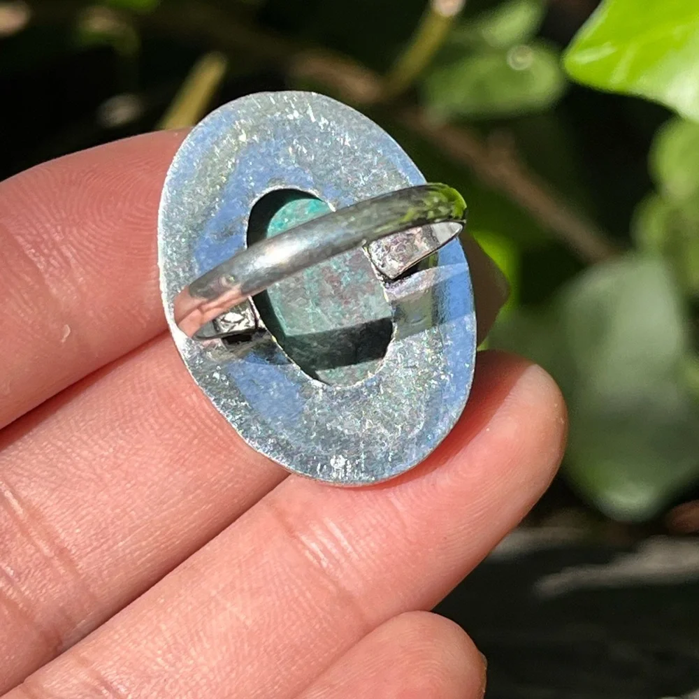 Size 9.5 925‎ silver plated Chrysocolla ring oval shape